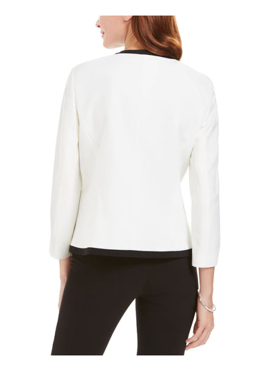 KASPER Womens White Floral Long Sleeve Open Cardigan Wear To Work Cardigan Petites 2P