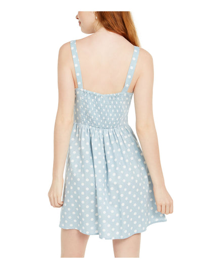 Rosie Harlow Womens Light Blue Polka Dot Sleeveless V Neck Mini Fit + Flare Dress Juniors M