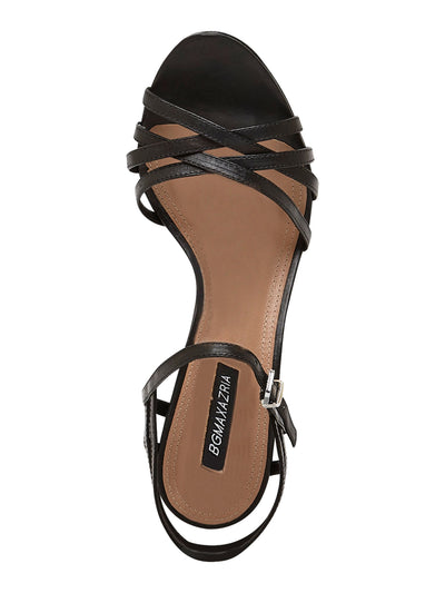 BCBG MAXAZRIA Womens Black Strappy Comfort Tanya Round Toe Stiletto Buckle Leather Dress Sandals Shoes M