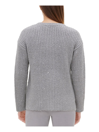 CALVIN KLEIN Womens Silver Knitted Long Sleeve Crew Neck Sweater XL