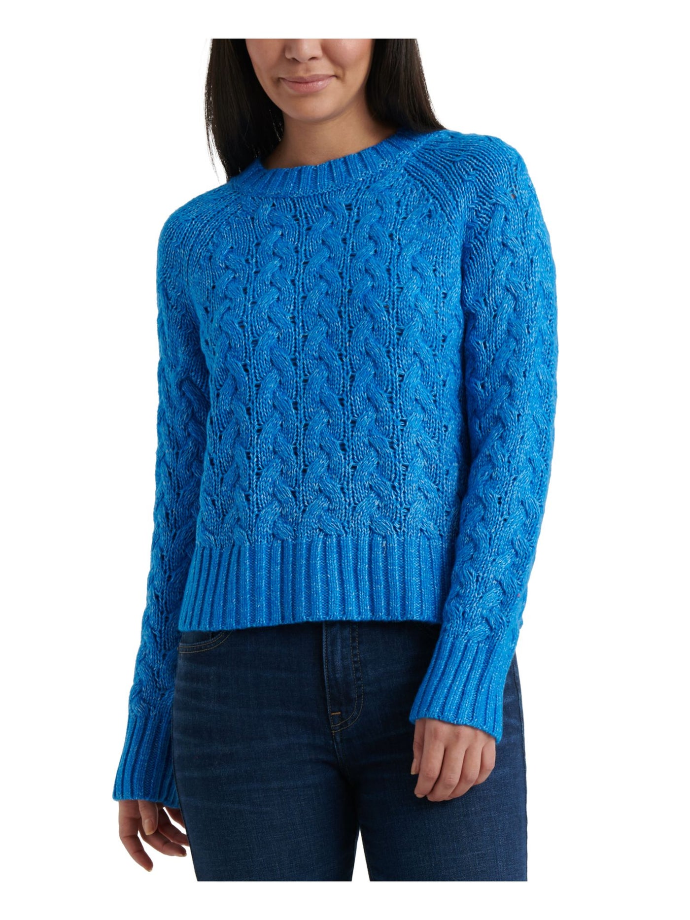 LUCKY BRAND Womens Blue Cable Knit Long Sleeve Crew Neck T-Shirt L