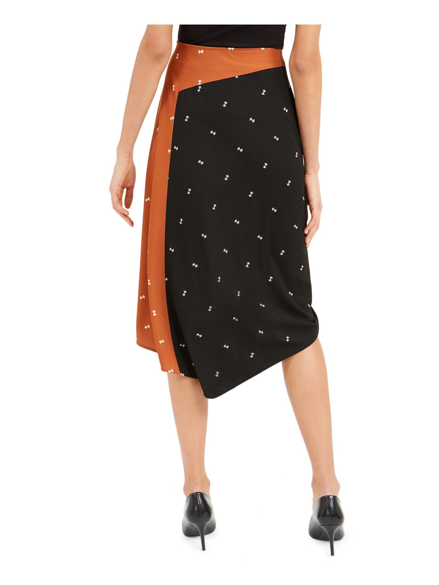 ALFANI Womens Black Printed Midi Pleated Skirt 14