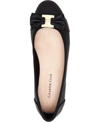 CHARTER CLUB Womens Black Bow Detail Chunky Hardware Cushioned Pimmas Almond Toe Slip On Ballet Flats M