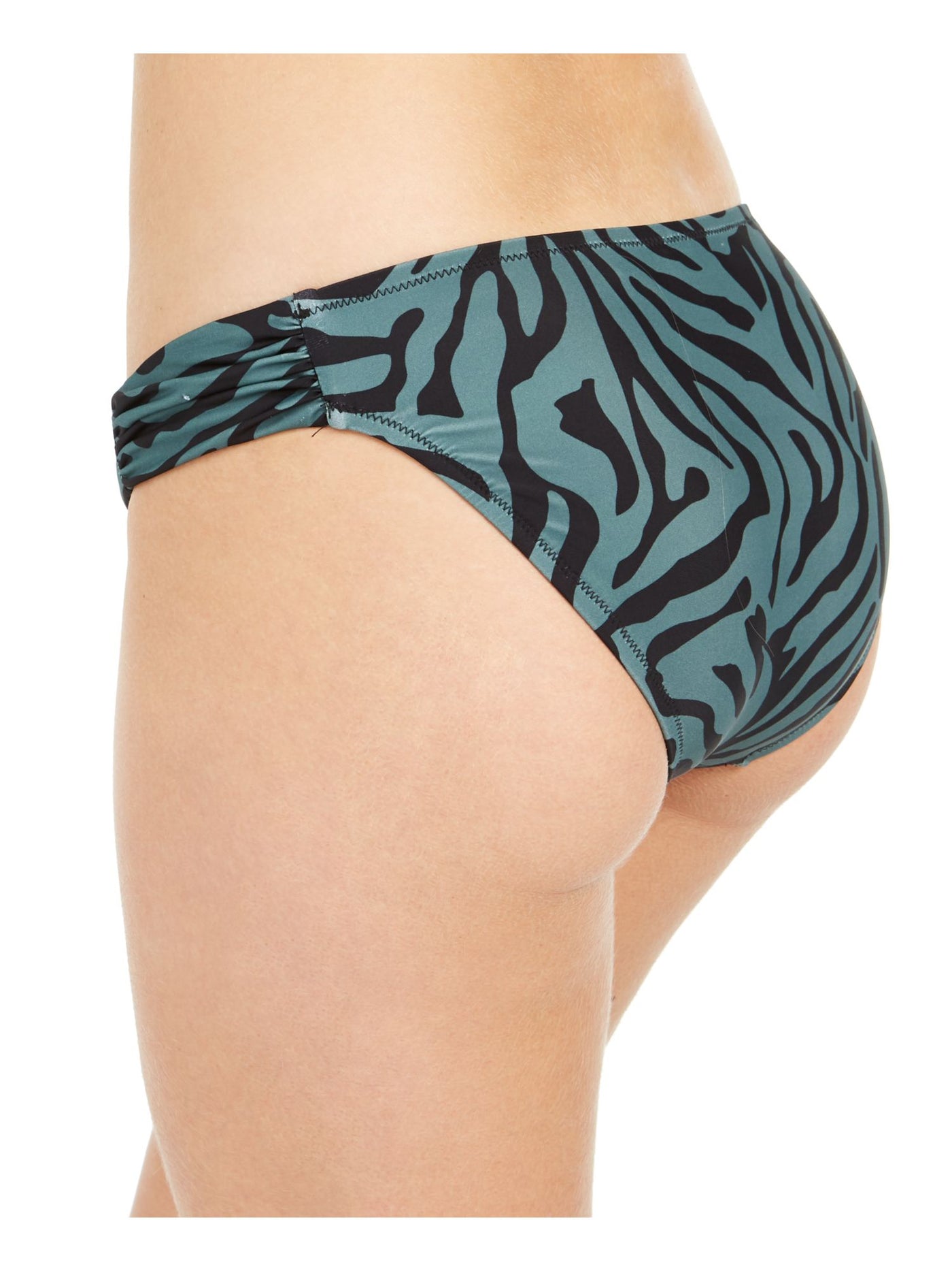BAR III Women's Green Zebra Print Stretch Lined Full Coverage Side Tab Hipster Swimsuit Bottom L