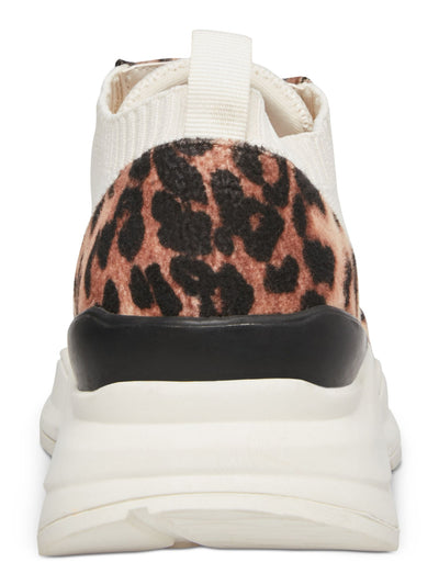 STEVEN Womens Beige Animal Print Leopard 0.5" Platform Knit Multi-Media Comfort Pari Round Toe Wedge Lace-Up Athletic Sneakers Shoes 5.5 M