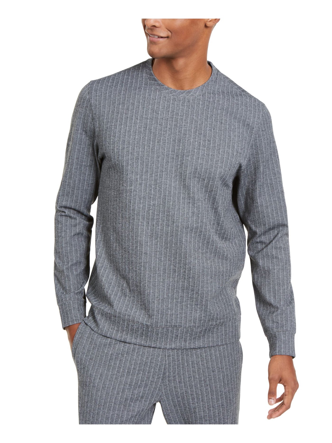 ALFANI Mens Gray Pinstripe Long Sleeve Crew Neck Classic Fit Stretch Pullover Sweater S