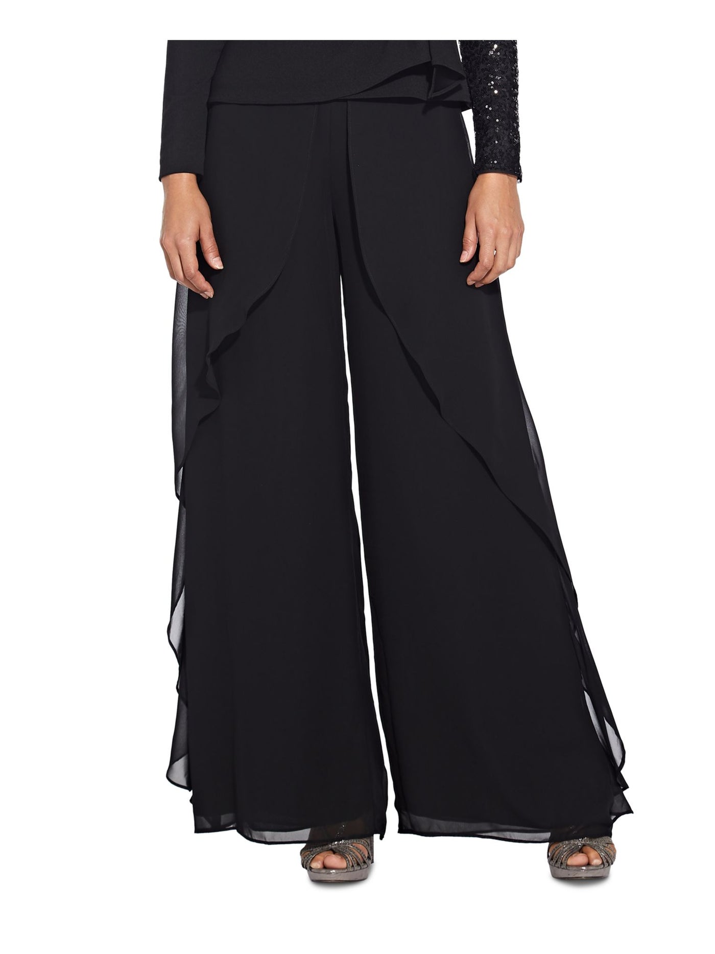 ADRIANNA PAPELL Womens Black Sheer Evening Wide Leg Pants 2