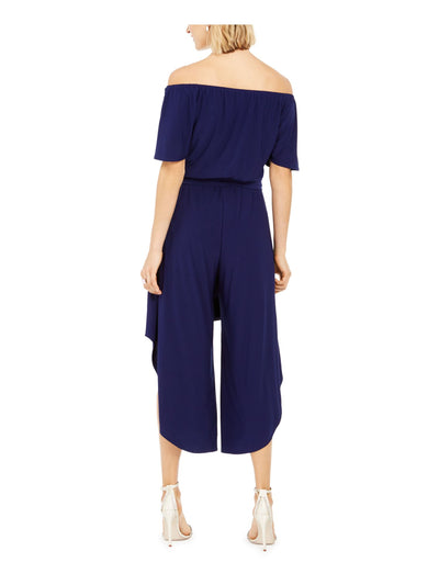 MSK Womens Navy Belted Off Shoulder Evening Cropped Jumpsuit XL