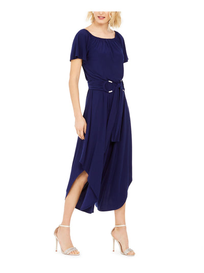 MSK Womens Navy Belted Off Shoulder Evening Cropped Jumpsuit XL