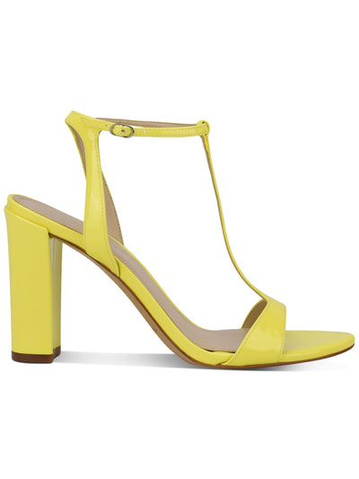 MARC FISHER Womens Yellow T-Strap Cushioned Toria Round Toe Block Heel Buckle Dress Sandals Shoes 8 M