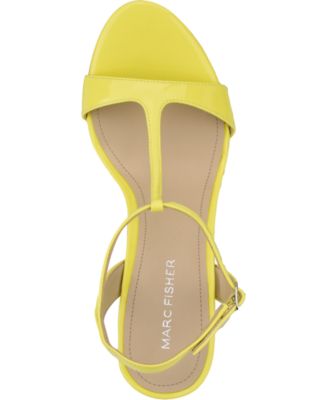 MARC FISHER Womens Yellow T-Strap Cushioned Toria Round Toe Block Heel Buckle Dress Sandals Shoes M