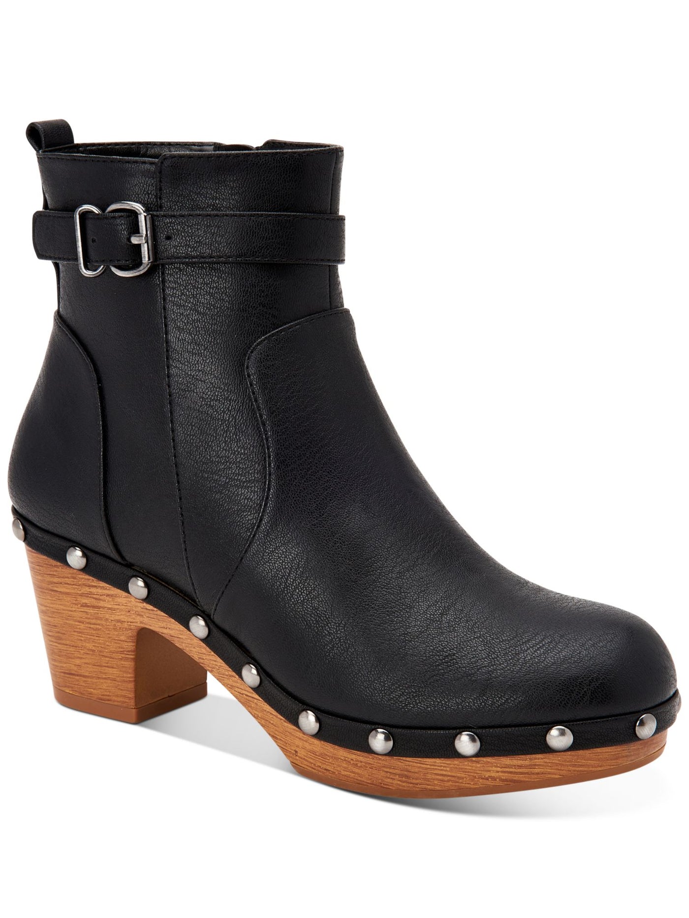 STYLE & COMPANY Womens Black Studded Buckle Accent Tyya Round Toe Block Heel Zip-Up Booties 5.5 M