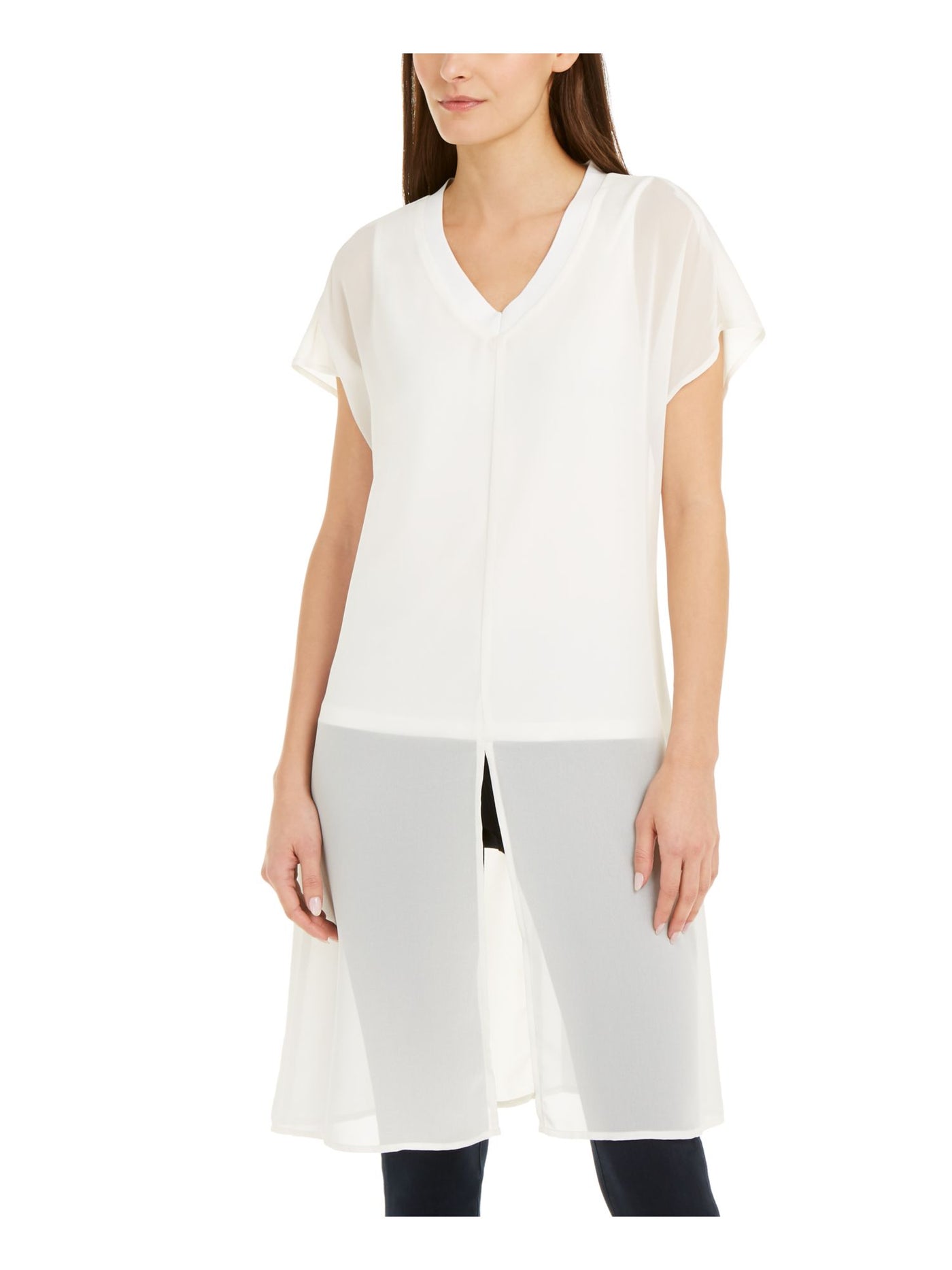 ALFANI Womens White Cap Sleeve V Neck Evening Top Size: XS