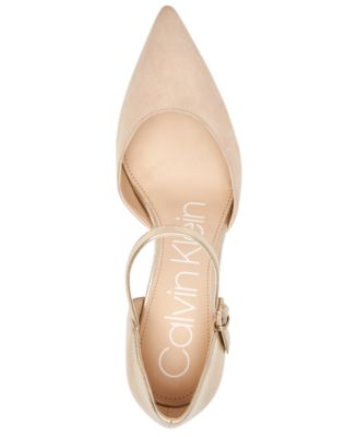 CALVIN KLEIN Womens Beige Gel Pod Insert D Orsay Ankle Strap Cushioned Roya Pointed Toe Stiletto Buckle Leather Dress Pumps Shoes 7.5
