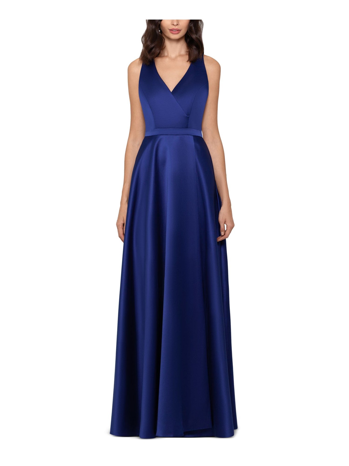 XSCAPE Womens Blue Sleeveless Surplice Neckline Full-Length Evening Sheath Dress 2