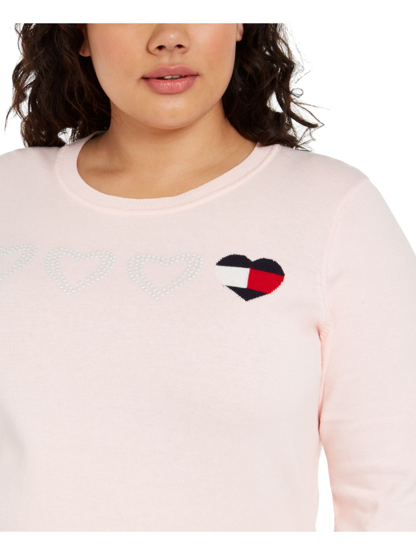 TOMMY HILFIGER Womens Pink Printed Long Sleeve Jewel Neck Top Plus 3X