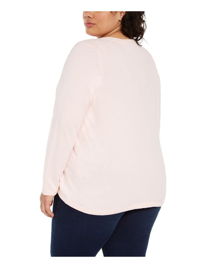 TOMMY HILFIGER Womens Pink Printed Long Sleeve Jewel Neck Top Plus 3X