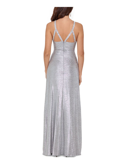 BETSY & ADAM Womens Silver Halter Full-Length Evening Body Con Dress 2