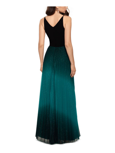 BETSY & ADAM Womens Black Glitter Ombre Sleeveless V Neck Full-Length Formal Pleated Dress 10
