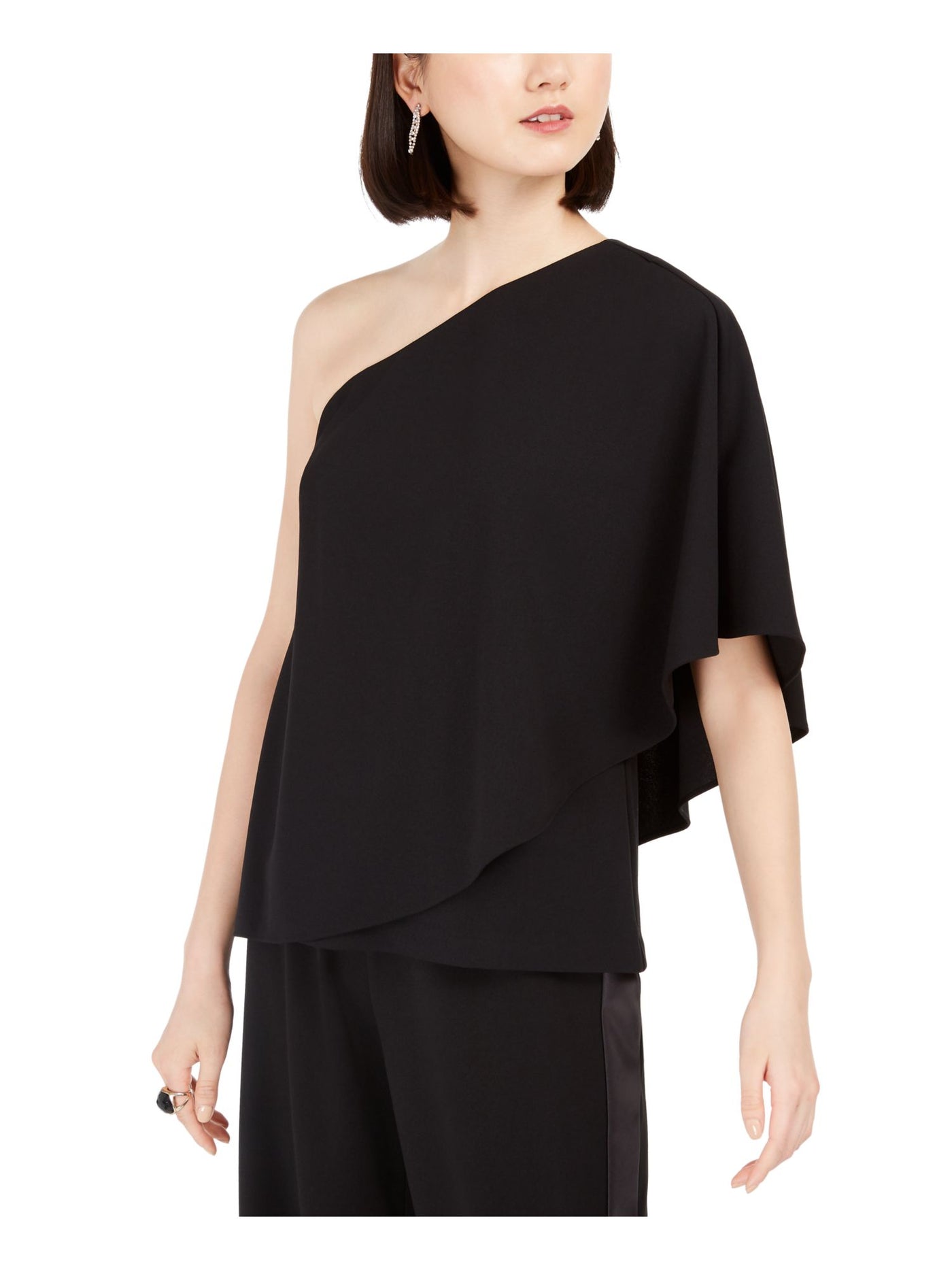 ADRIANNA PAPELL Womens Sleeveless Asymmetrical Neckline Crepe Draped Top