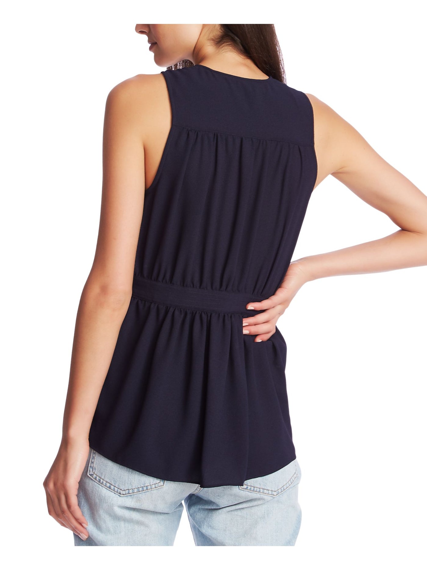 ADRIANNA PAPELL Womens Sleeveless Asymmetrical Neckline Crepe Draped Top