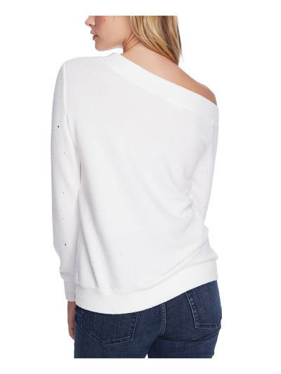 1. STATE Womens Ivory Beaded Long Sleeve Jewel Neck Sweater XXS