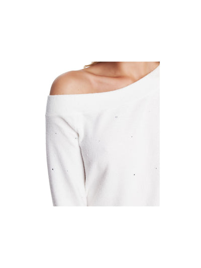 1. STATE Womens Ivory Beaded Long Sleeve Jewel Neck Sweater XXS