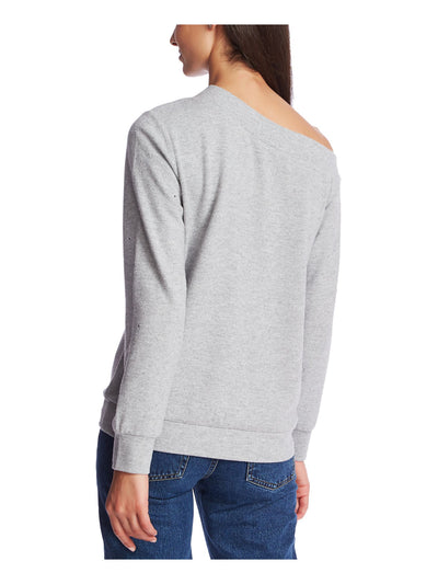 1. STATE Womens Gray Beaded Heather Long Sleeve Jewel Neck Sweater S