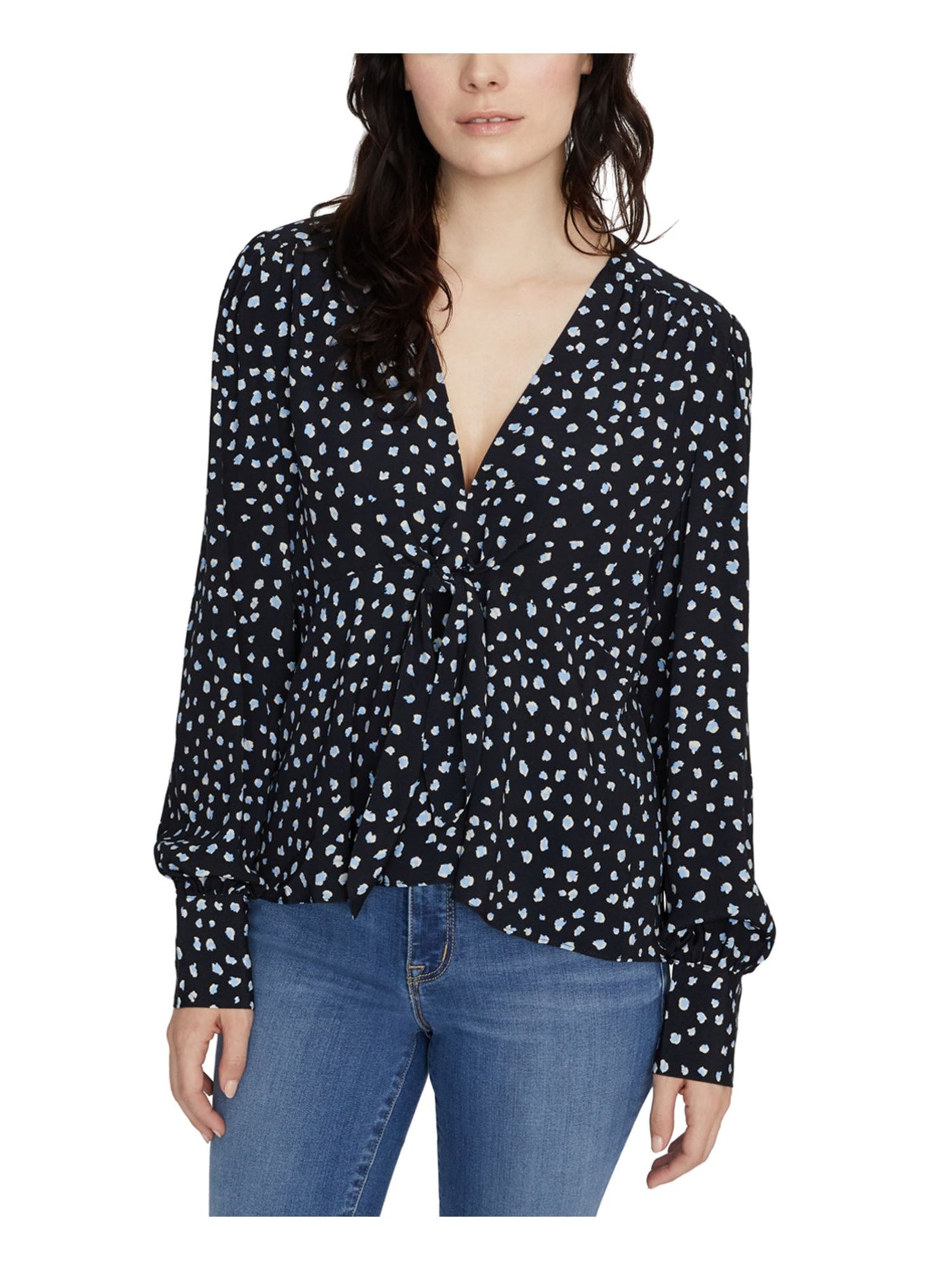 SANCTUARY Womens Black Speckle Long Sleeve V Neck Top XS