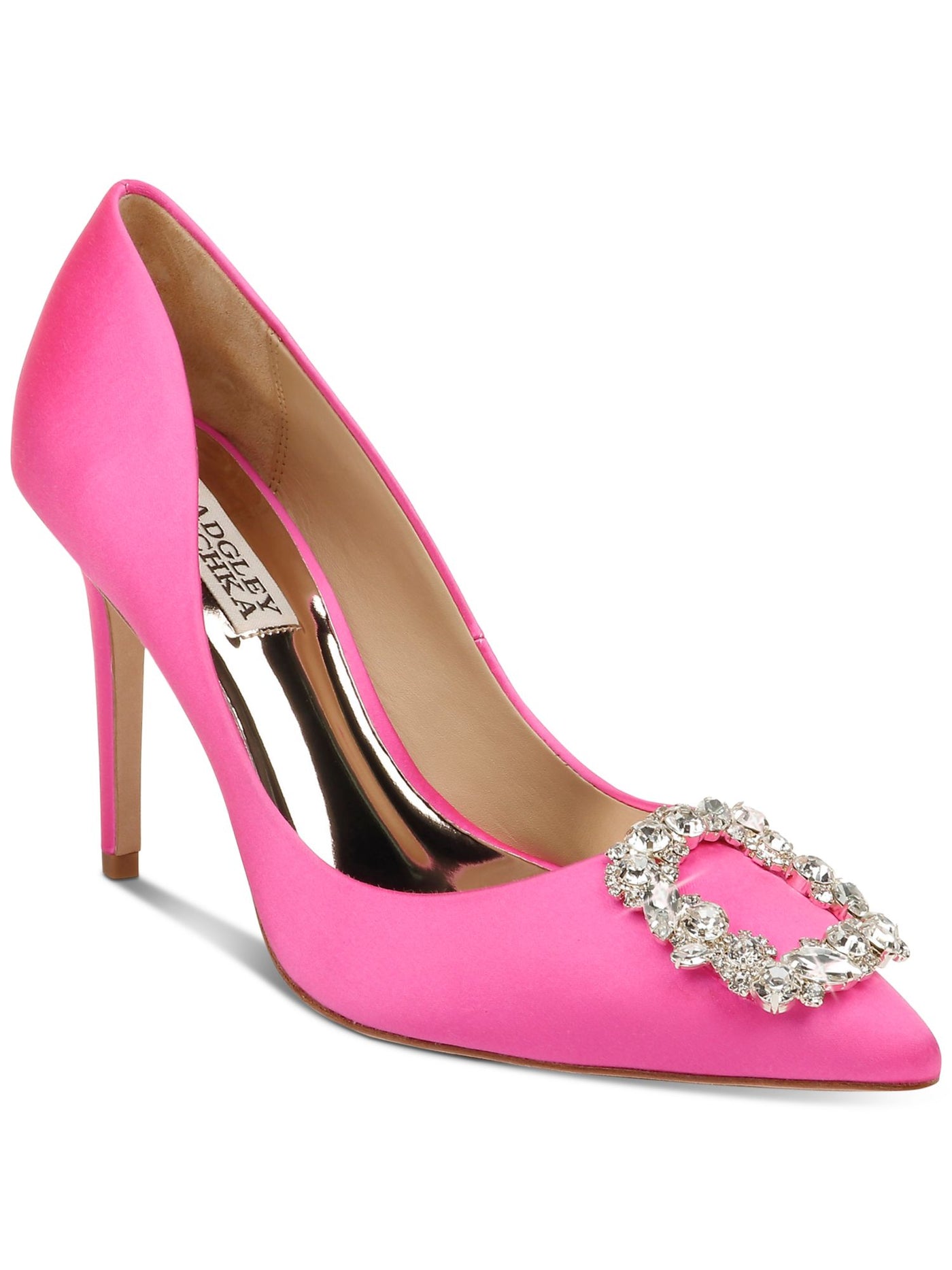 BADGLEY MISCHKA Womens Pink Padded Rhinestone Embellished Cher Pointed Toe Stiletto Slip On Dress Pumps Shoes 10 M