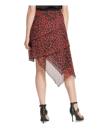 DKNY Womens Red Animal Print Knee Length Ruffled Skirt S