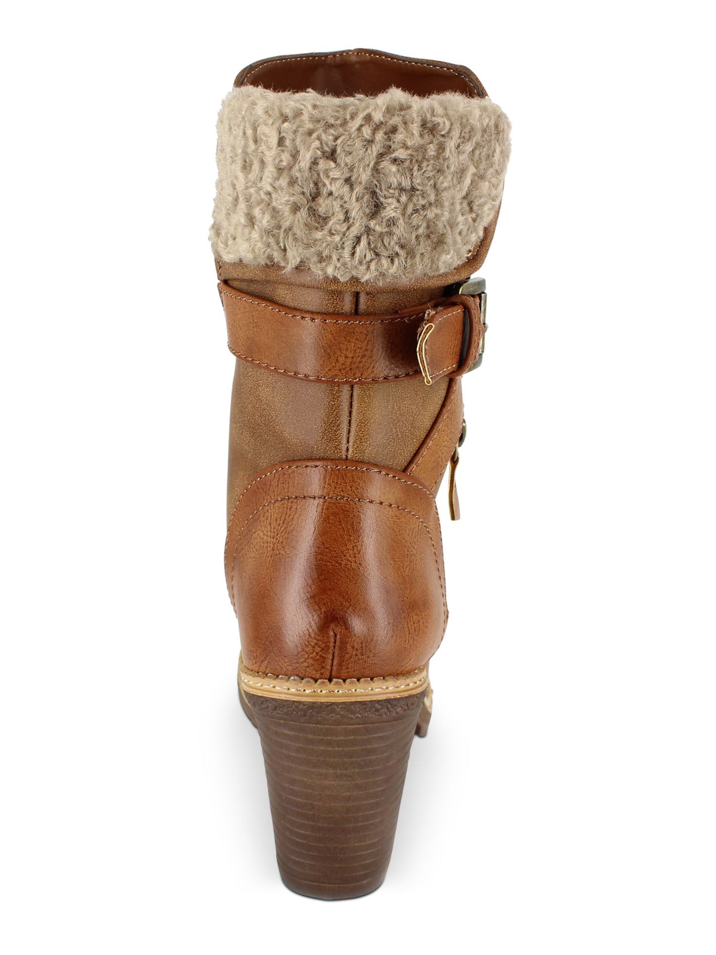 ZIGI SOHO Womens Brown Buckle Accent Zipper Accent Round Toe Block Heel Zip-Up Heeled Boots 6.5