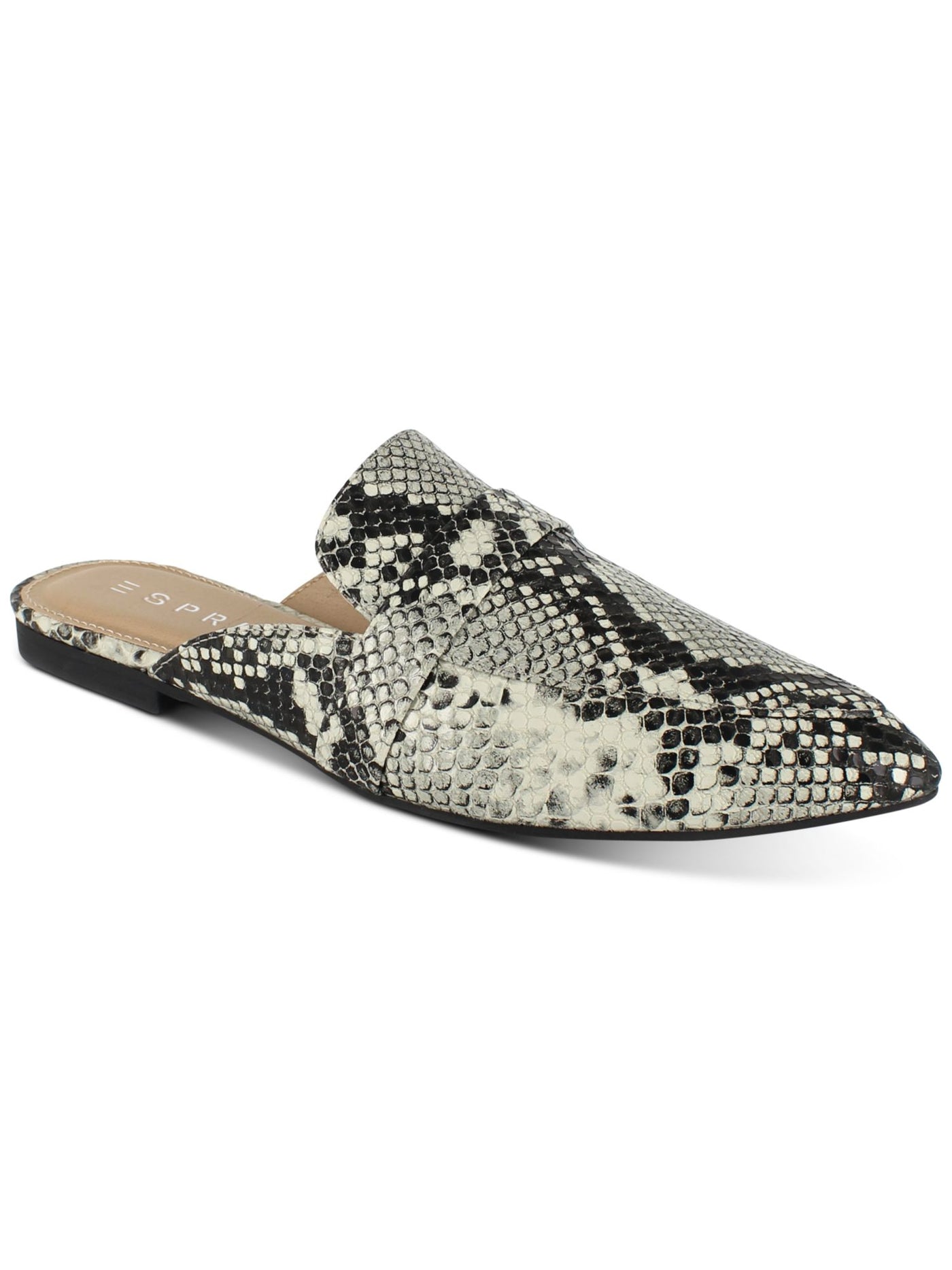 ESPRIT Womens Black/Grey Snakeskin Print Band Overlay Cushioned Jade Pointed Toe Slip On Mules 8.5 M