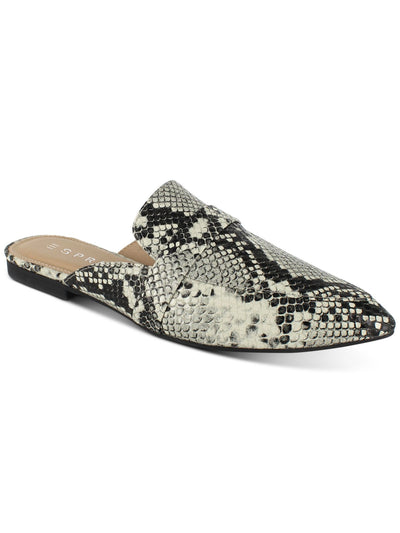 ESPRIT Womens Black/Grey Beige Snakeskin Print Band Overlay Cushioned Jade Pointed Toe Slip On Mules 6 M