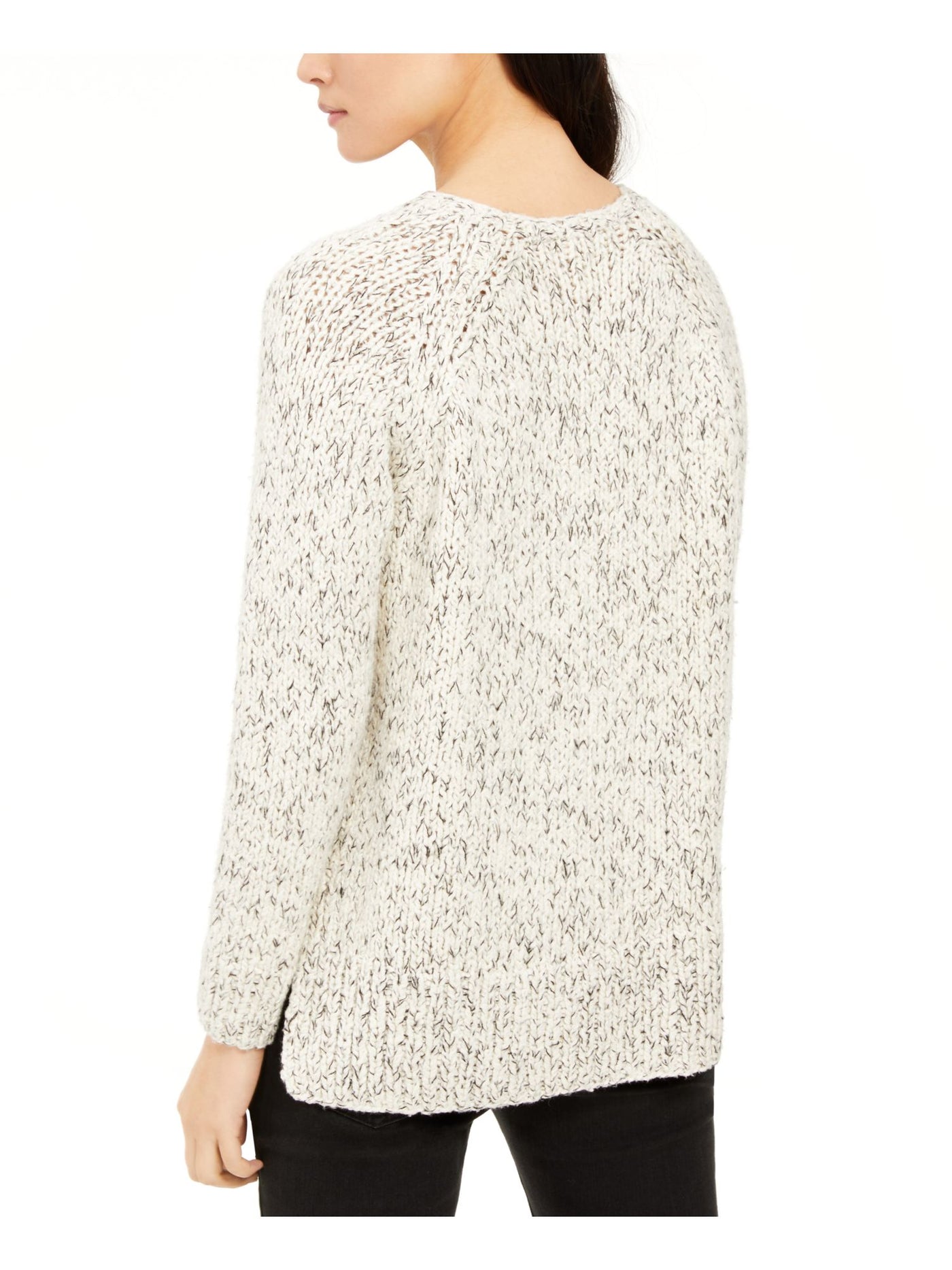 EILEEN FISHER Womens Ivory Long Sleeve Crew Neck Hi-Lo Sweater L