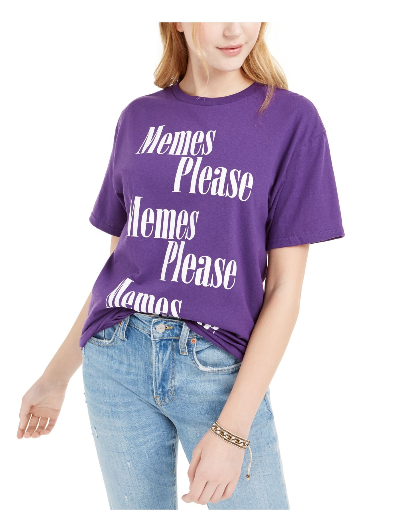 FREEZE Womens Purple Printed Short Sleeve Crew Neck T-Shirt Juniors XL
