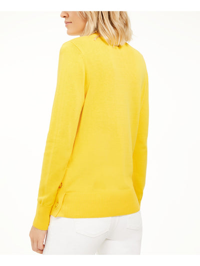 MICHAEL MICHAEL KORS Womens Yellow Embellished Ribbed Trim Long Sleeve Crew Neck Sweater XS