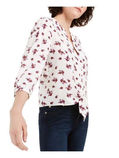 1. STATE Womens White Floral 3/4 Sleeve V Neck Top XL