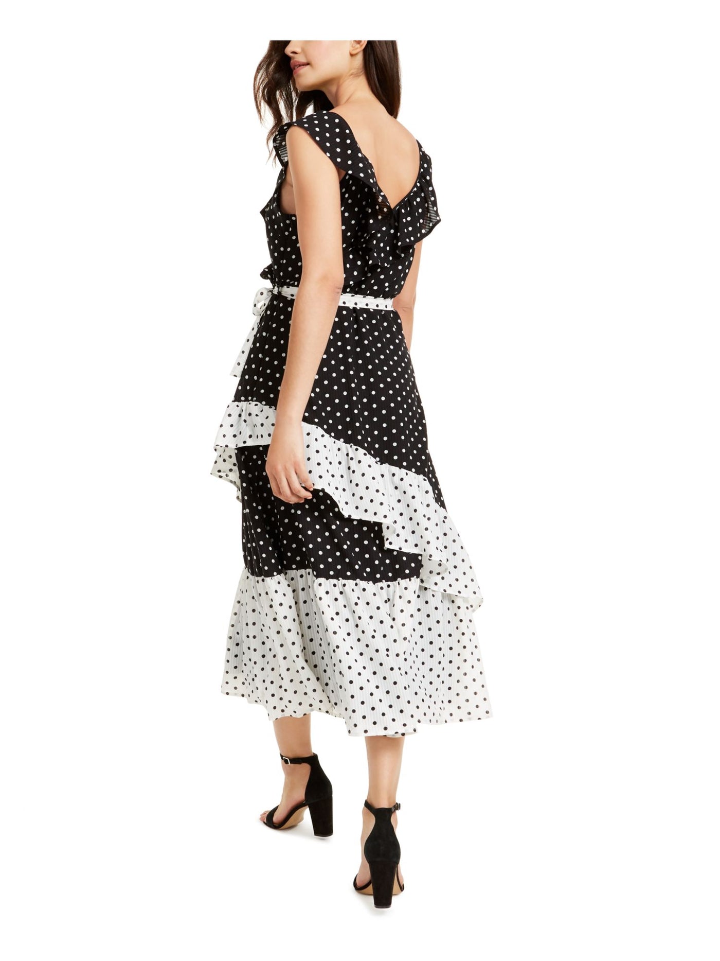 Q+A Los Angeles Womens Belted Cap Sleeve V Neck Tea-Length Wrap Dress