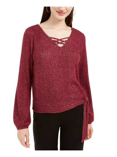 BCX Womens Burgundy Stretch Long Sleeve Caged Neckline Sweater M