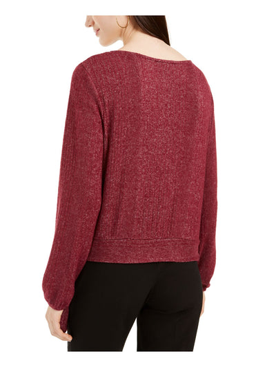 BCX Womens Burgundy Stretch Long Sleeve Caged Neckline Sweater Juniors XL