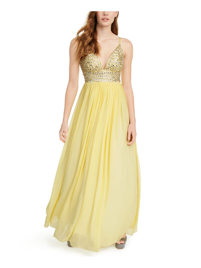 SPEECHLESS Womens Embellished Zippered Chiffon Ball Gown Spaghetti Strap V Neck Full-Length Prom Dress
