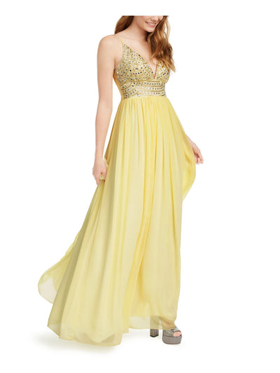 SPEECHLESS Womens Embellished Zippered Chiffon Ball Gown Spaghetti Strap V Neck Full-Length Prom Dress