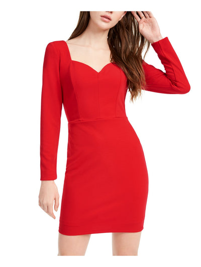 CRYSTAL DOLLS Womens Red Zippered Long Sleeve Sweetheart Neckline Short Cocktail Body Con Dress Juniors 5