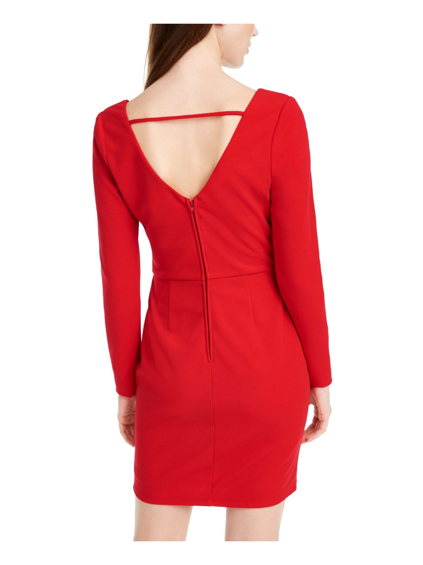 CRYSTAL DOLLS Womens Red Zippered Long Sleeve Sweetheart Neckline Short Cocktail Body Con Dress Juniors 13