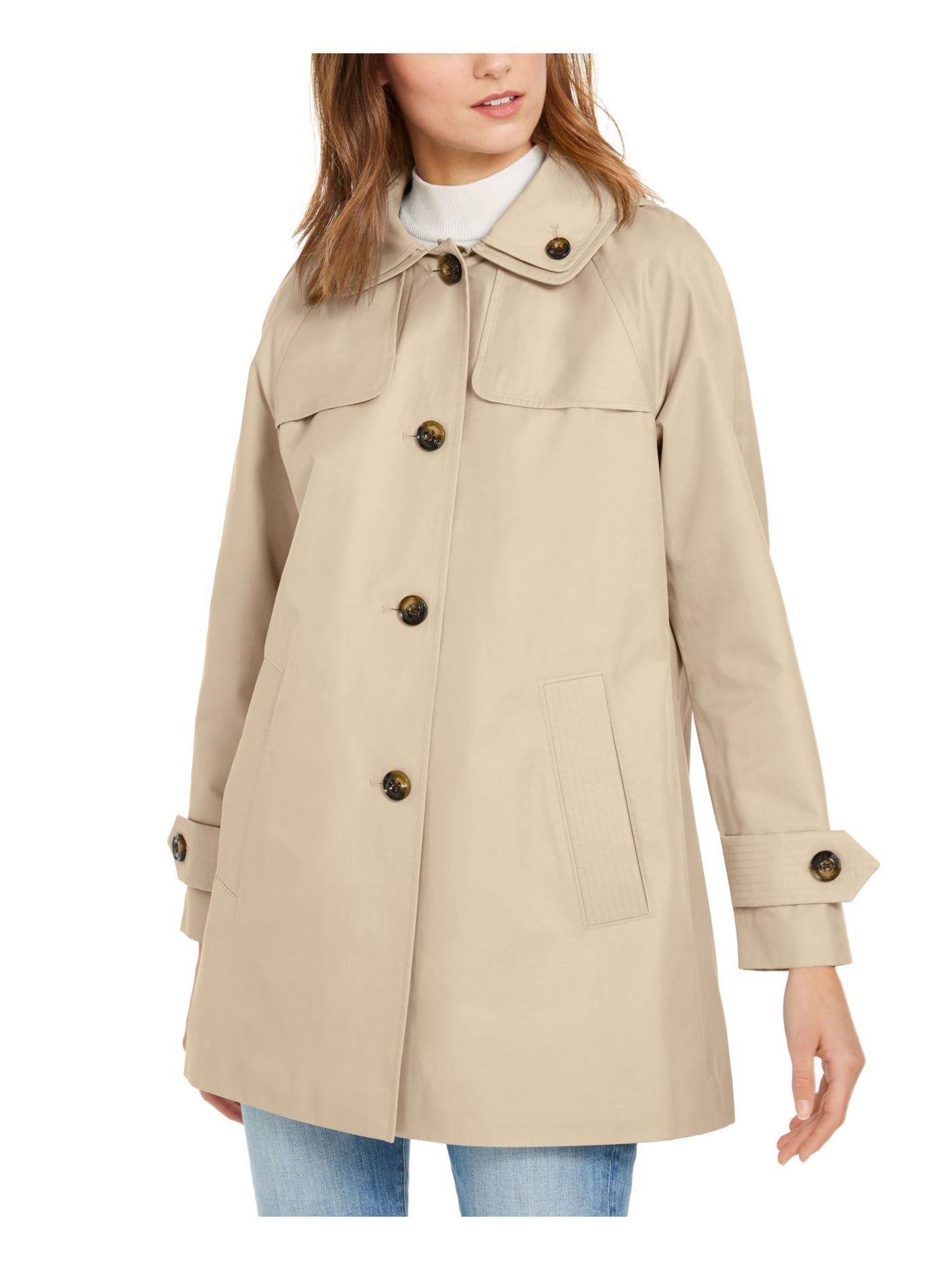 LONDON FOG Womens Beige Pocketed Hooded Water-resistant Rain Coat XL