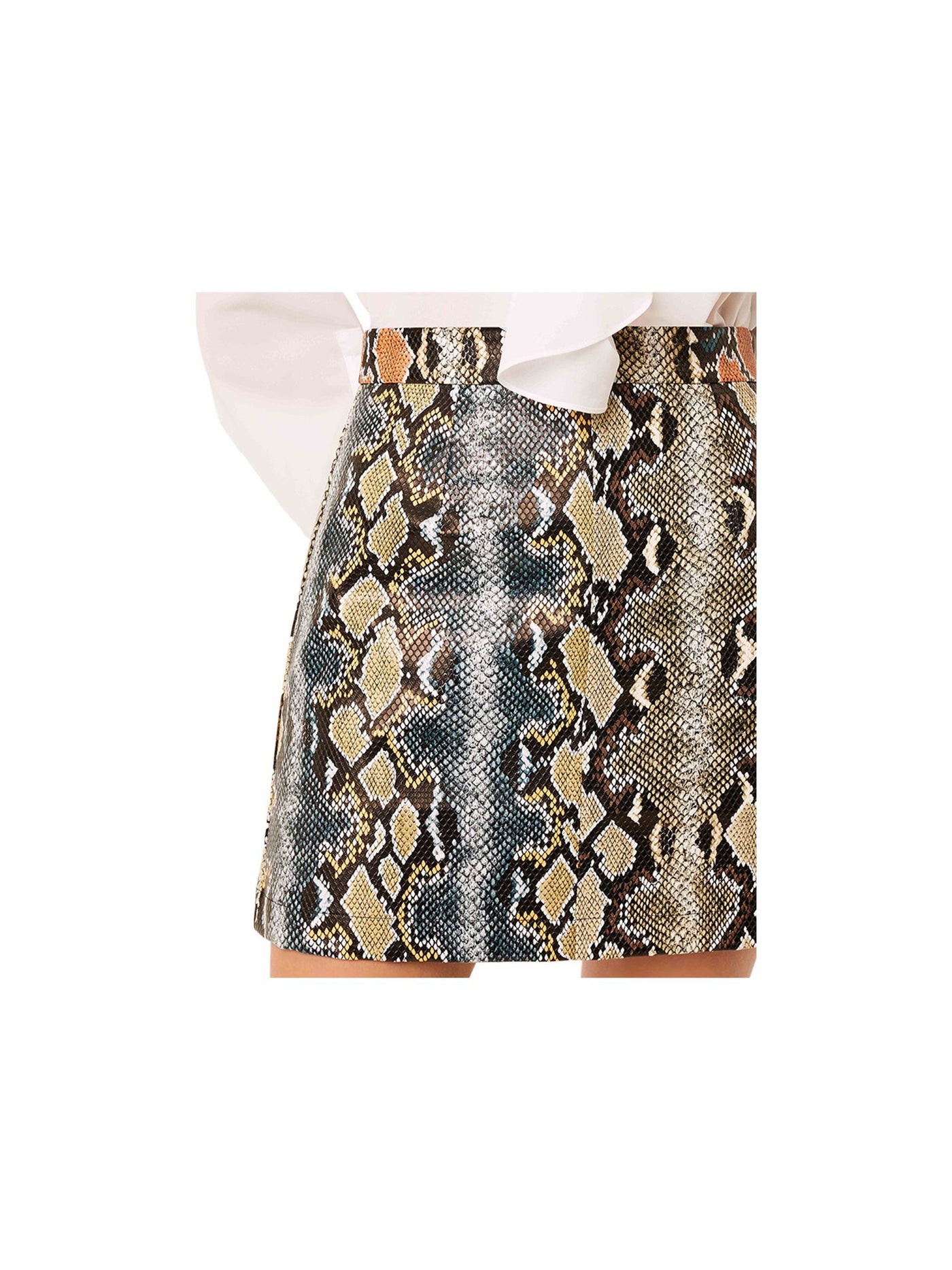 FRENCH CONNECTION Womens Beige Faux Leather Zippered Snake Print Mini Pencil Skirt 2