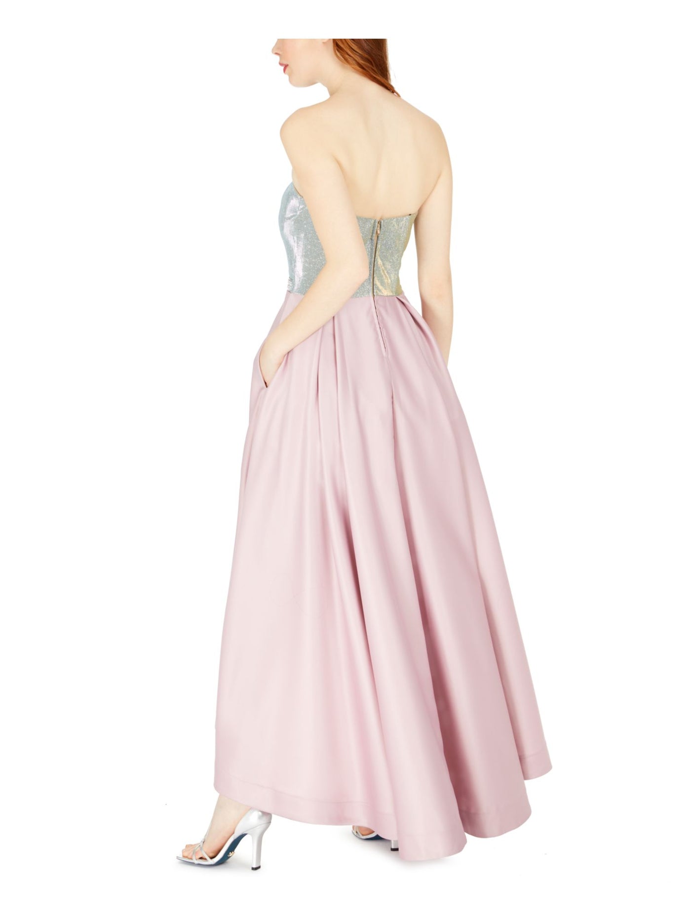 SPEECHLESS Womens Rhinestone Sleeveless Strapless Full-Length Formal Hi-Lo Dress