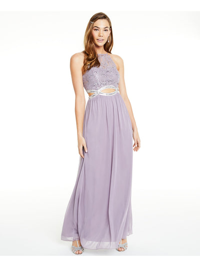 SPEECHLESS Womens Purple Sequined Cut Out Sleeveless Halter Full-Length Empire Waist Prom Dress 13