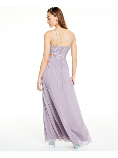 SPEECHLESS Womens Purple Sequined Cut Out Sleeveless Halter Full-Length  Empire Waist Prom Dress Juniors 17